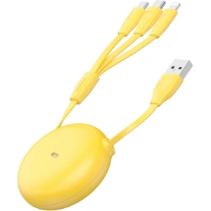 Zwijany kabel USB 3w1 Baseus Let\'s go Little Reunion, Lightning / USB-C / micro USB, 3A, 0,85m (żółto-szary)
